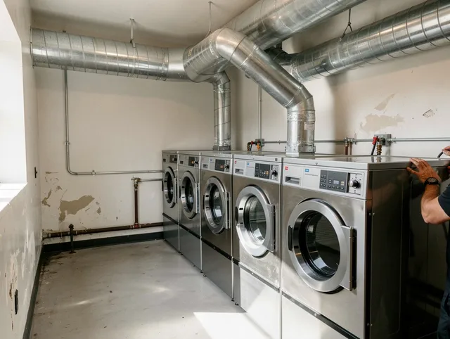 Acushnet Dryer Vent Cleaning team performing large-scale commercial dryer vent cleaning in Acushnet