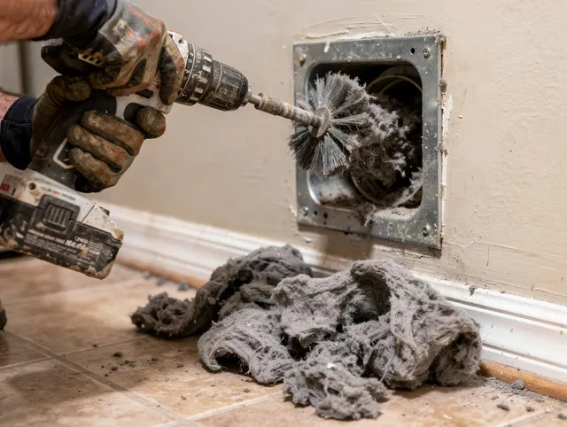 Certified Acushnet Dryer Vent Cleaning technician performing dryer vent cleaning in Acushnet