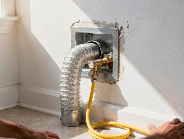 Acushnet Dryer Vent Cleaning certified technician performing specialized gas dryer vent cleaning in Acushnet